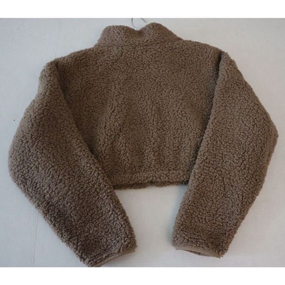 SKIMS AP-ZIP-0878 Womens Sz XL Desert Teddy High Pile Fleece Crop Zip Jacket $90 - Picture 9 of 12